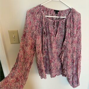 Ann Taylor Pink Paisley-Print Peasant Blouse